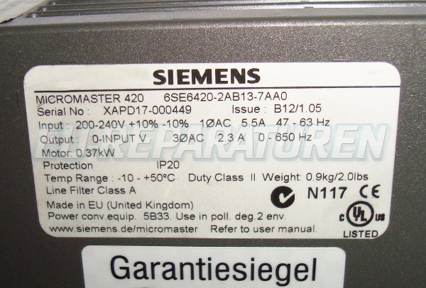 SHOP, Kaufen: SIEMENS 6SE6420-2AB13-7AA FREQUENZUMFORMER