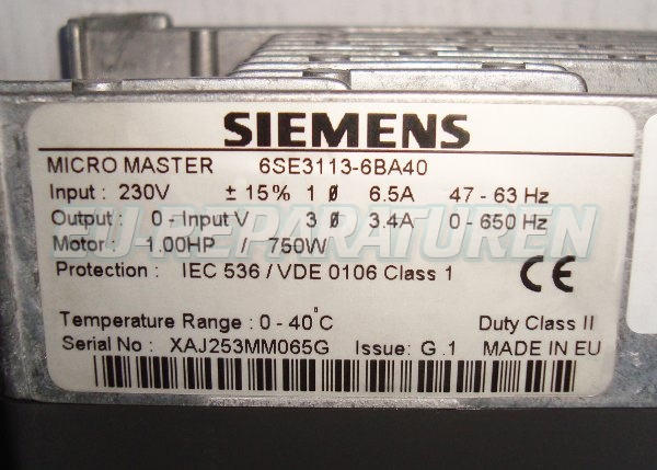 SHOP, Kaufen: SIEMENS 6SE3113-6BA40 FREQUENZUMFORMER