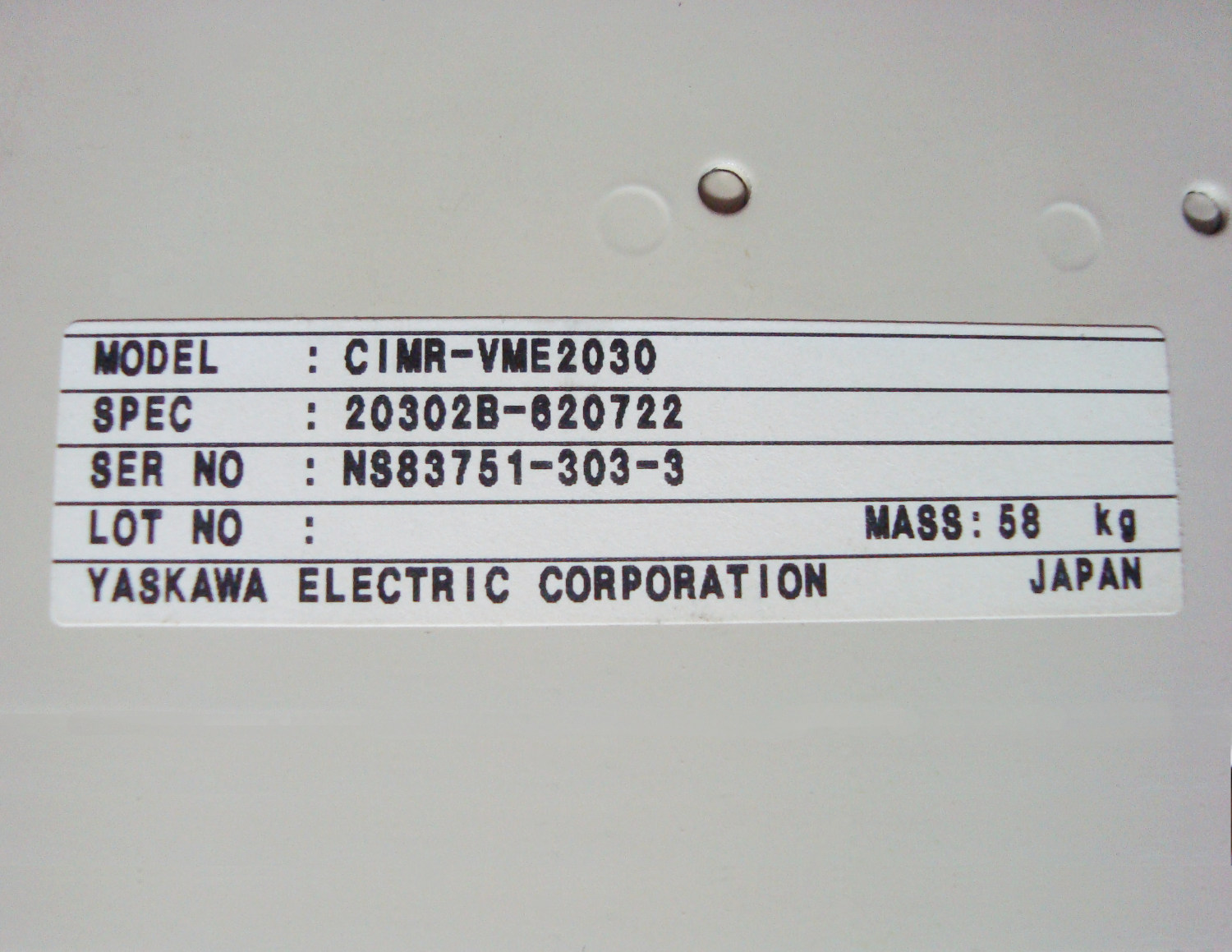Typenschild CIMR-VME2030 Yaskawa Hurco