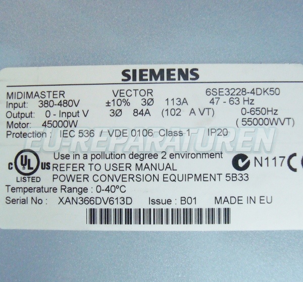 Siemens Reparatur Midimaster Vector 6se3228-4dk50