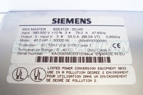 4 Typenschild Siemens 6se3125-5dj40