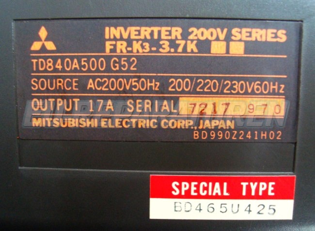 4 Typenschild Fr-k3-3.7k Special Type Bd465u425