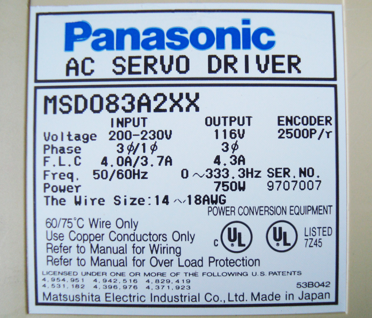 Manual MSD083A2XX Panasonic Ac-servo-unit