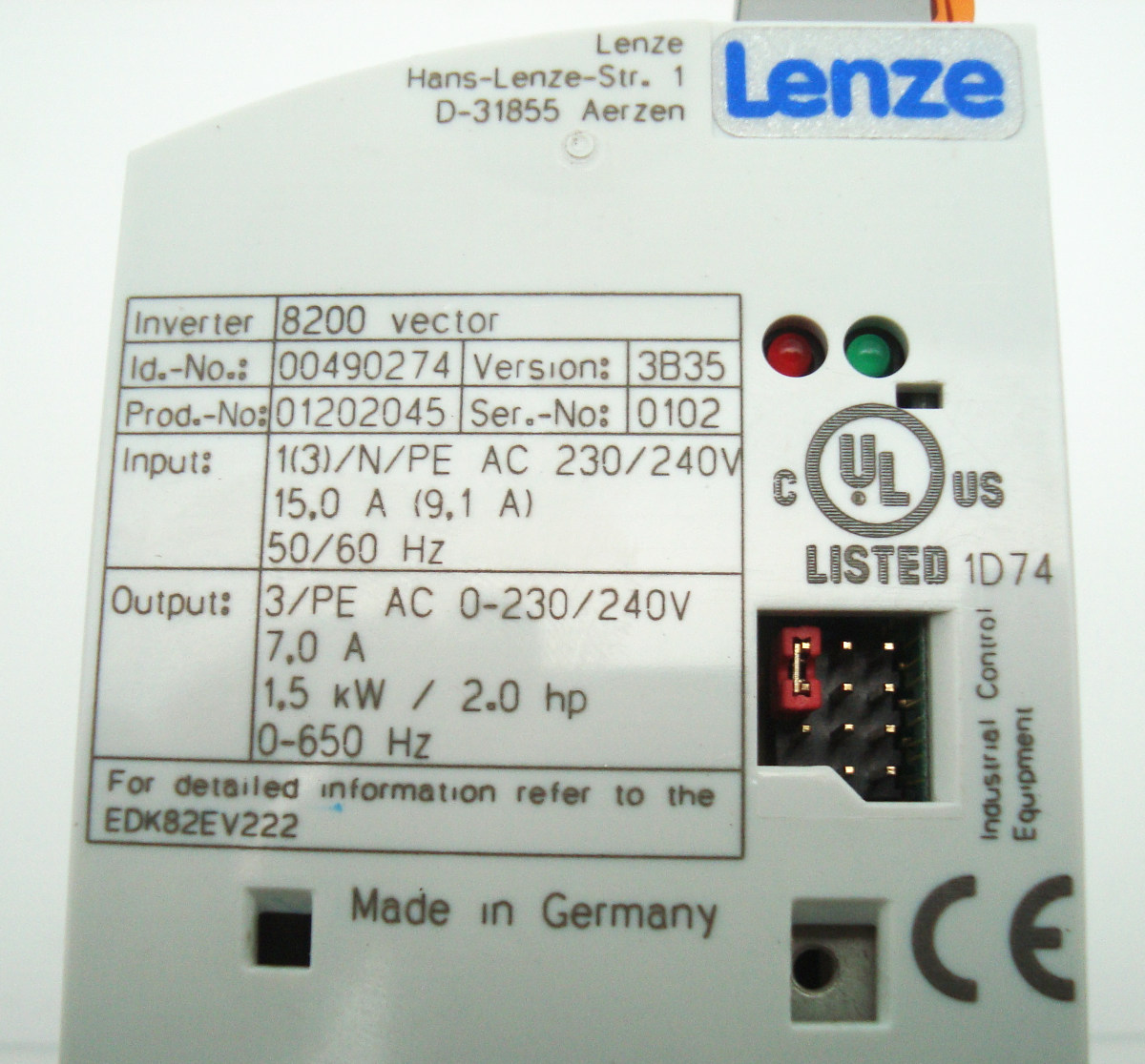 Typenschild E82ev152 2c Vector 8200
