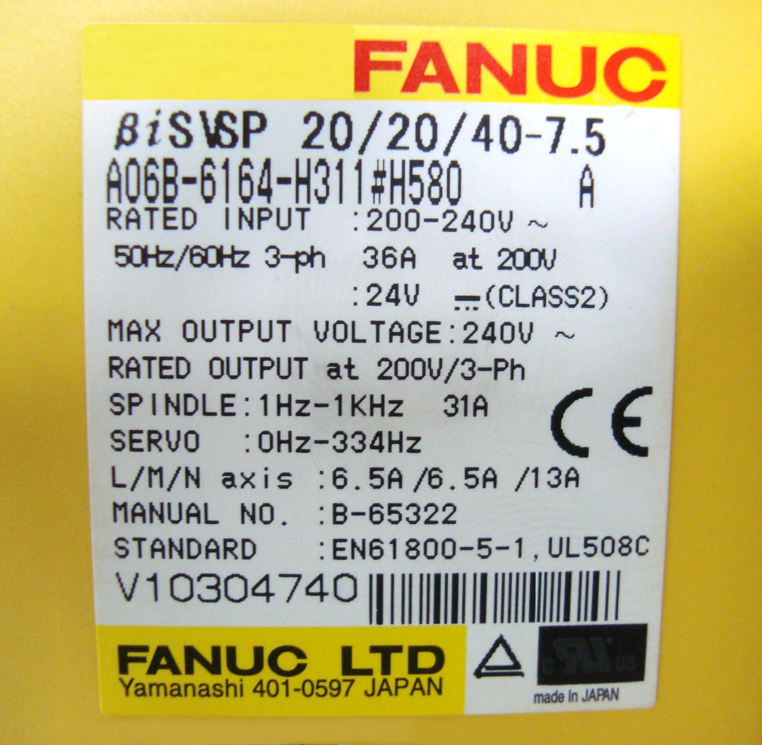 Alarm 51 Fanuc A06B-6164-H311 Dc Bus Low