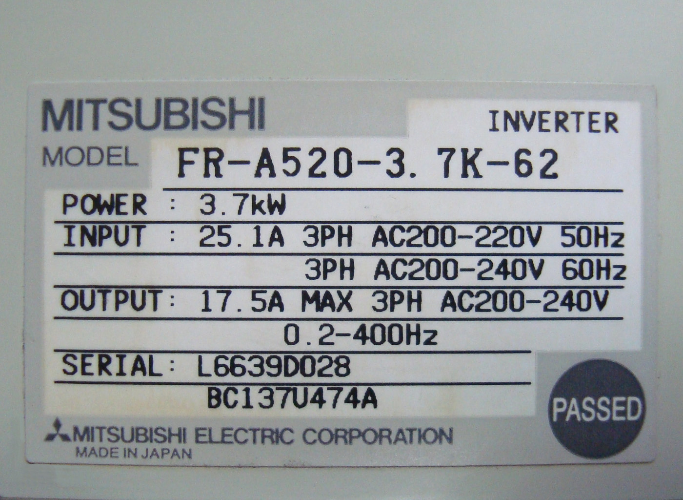 Fehler Unterspannung FR-A520-3.7K-62 Reparatur Mitsubishi