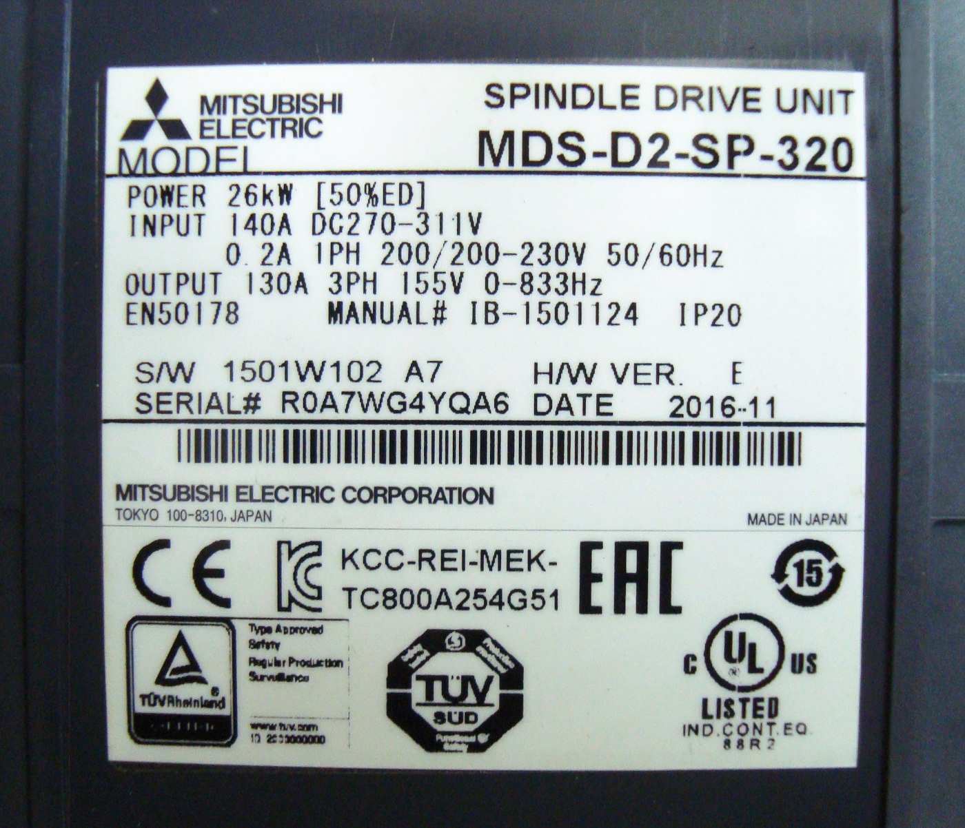 Typenschild MDS-D2-SP-320 Mitsubishi