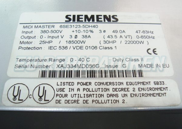 3 Typenschild Siemens 6se3123-5dh40