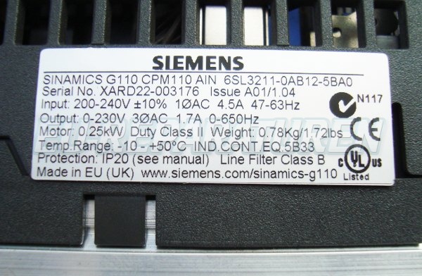 4 Typenschild 6sl3211-0ab12-5ba0 Siemens