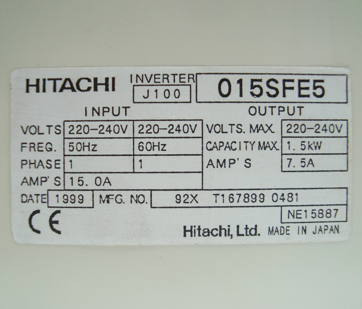 Schaltplan J100-015SFE5 Hitachi Werkseinstellung Manual